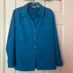 Bright turquoise  faux suede button up shirt